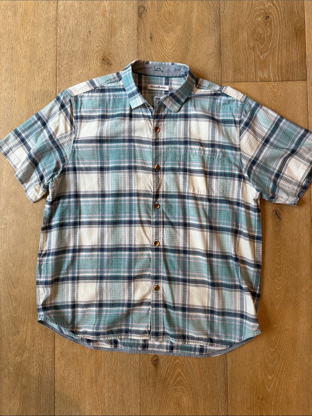 Tommy Bahama Men's Short Sleeve Plaid Button-Up Shirt - Teal & White